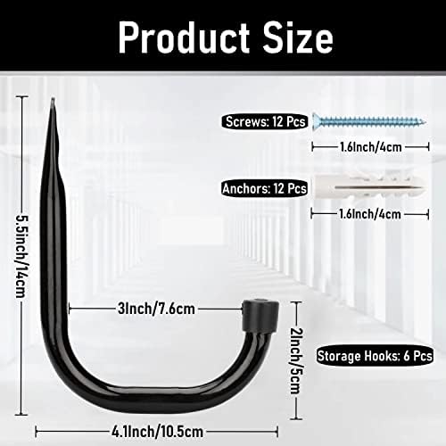 Garage Hooks, 6 Pack Heavy Duty Storage Hooks, 4.1Inch Garden Tool Utility Hooks - Image 2