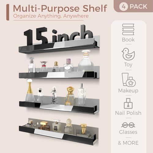 4 Pack 15 Inch Black Reflective Acrylic Floating Wall Shelves - Image 4