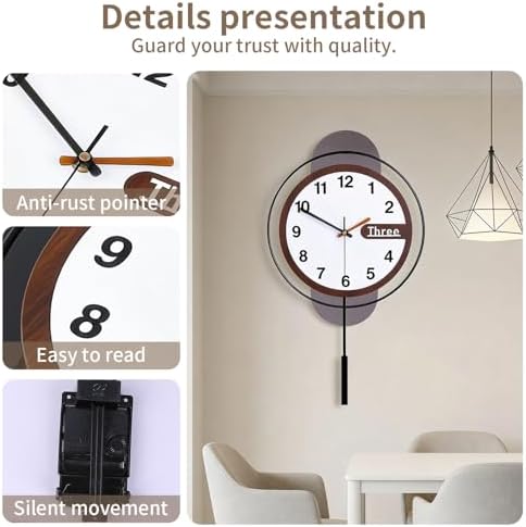 Large Wall Clock Acrylic Wood Silent Battery - Image 3
