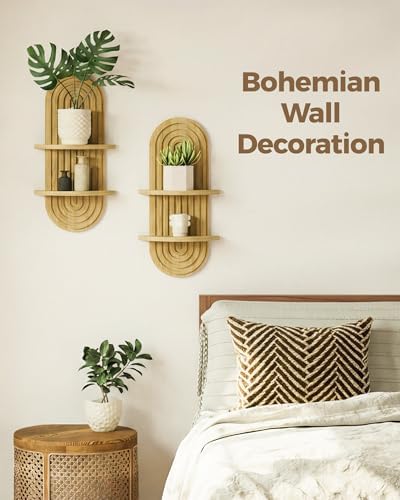 Bamworld Boho Wall Decor Plant Wall Shelf Wood Plant Holder Natural 2PCS - Image 3