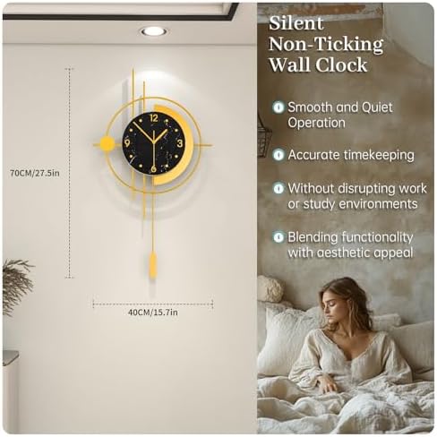 Large Modern Wall Clocks for Living Room Gold Silent Analog Clock - Image 4