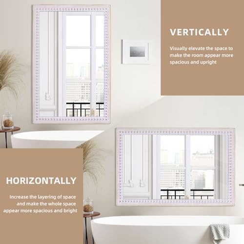 36x24 Inch Rectangle Wall Mirror, Wooden Rectangular Bathroom Mirrors - Image 5