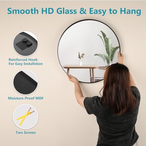 Black Round Mirror 20 Inch, Wall Circle Mirror - Image 5