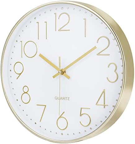 Lafocuse 12 inch Modern Analog White and Gold Wall Clock Battery Operated - Image 4