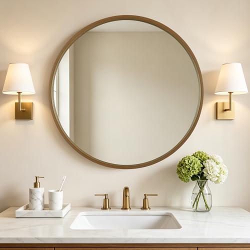 WallBeyond 36 Inch Natural Round Wood Mirror, Large Circle Wooden Frame Wall by WallBeyond