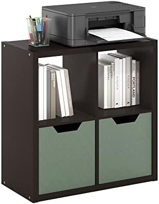 Furinno CUBICLE 4-Cube Book Shelf, Extra Thick Frame Bookshelf, Dark Oak by Furinno-FitsYourSpaceFitsYourBudget