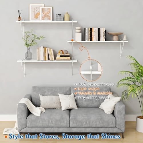 White Floating Shelves for Wall 36 Inch Long, Large Wall Book Shelf Unit - Image 2