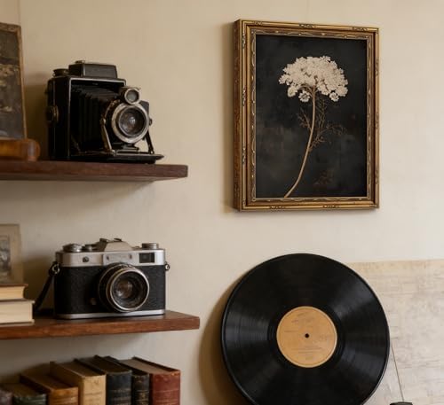 Vintage Gold Framed Floral Wall Art Dark Moody Flower Botonical Canvas Painting - Image 3