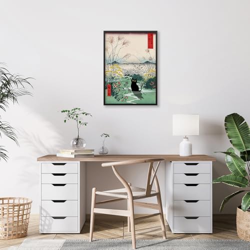 Black Framed Canvas Wall Art Posters Funny Japanese Black Cat Poster Modern - Image 4