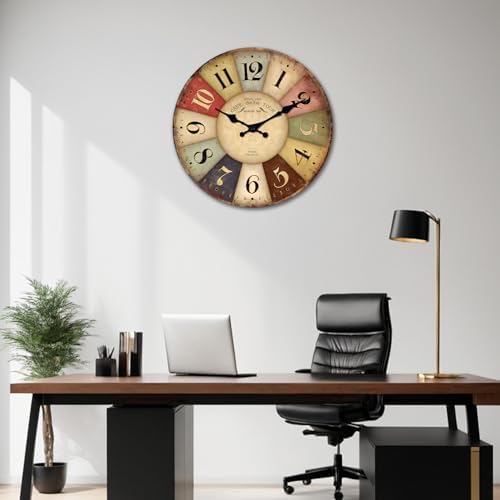 24 Inch Rustic Wood Colorful Wall Clock Battery Operated - Image 3