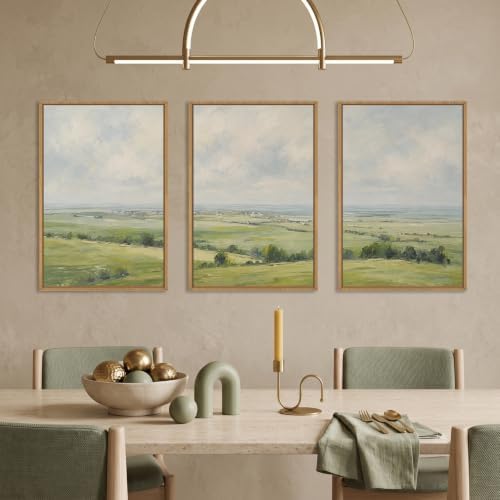 HOURIA Vintage Green Countryside Field Framed Canvas Wall Art Set, Rolling - Image 4