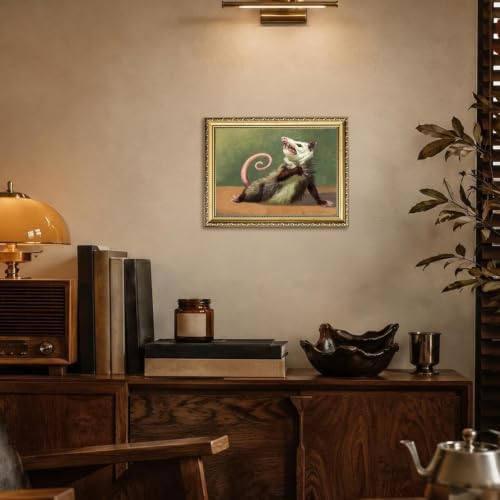 Gold Framed Funny Opossum Wall Art, Whimsical Possum Wall Decor Painting Cute - Image 2