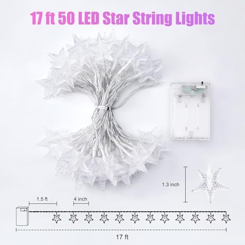 Minetom Star String Lights Battery Operated - 17 ft 50 LED Star Fairy String - Image 7