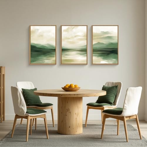 FWIEXA Sage Green Abstract Canvas Wall Art Set of 3, Framed Beige White - Image 5