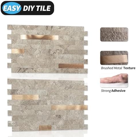 Art3d Faux Stone Peel & Stick Backsplash Tile, Ecru Slate - Image 5
