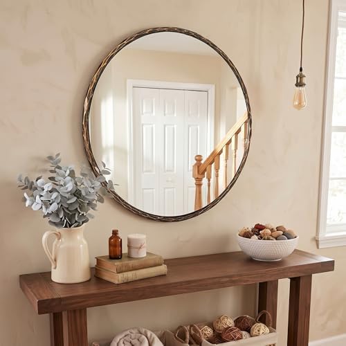 ANDY STAR Hand-Forged Round Bathroom Mirror, 24 Inch Oil Rubbed Bronze Vanity - Image 3