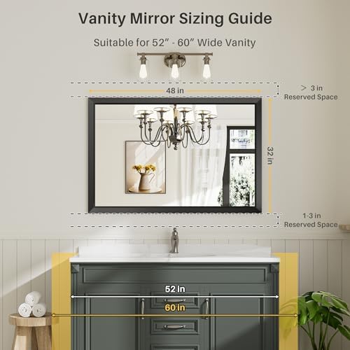 Briivue Black Metal Framed Bathroom Wall Mirror, 48x32 Inch - Image 2