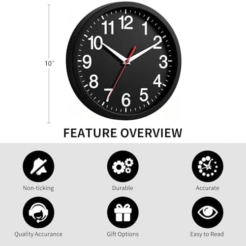Rohioue Wall Clock Analog 10 Inch Battery Operated Silent Clock - Image 3