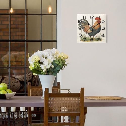 Vintage Big Rooster Western Square Wall Clock, 8 Inch Standard Non Ticking - Image 2