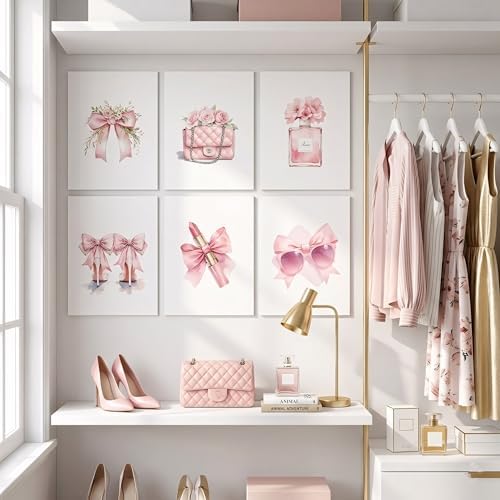 6Pcs Pink Bow Canvas Wall Art, Coquette Preppy Cute Bow Posters Prints Wall - Image 5