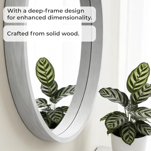 WallBeyond 28 Inch Round Wood Mirror, Large Circle Wooden Frame Wall Mirror - Image 5