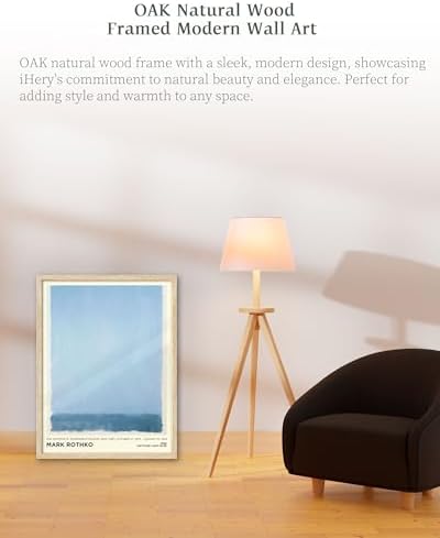 iHery 12x16in Natural OAK Wood Framed Light Blue Abstract Wall Art - Image 2