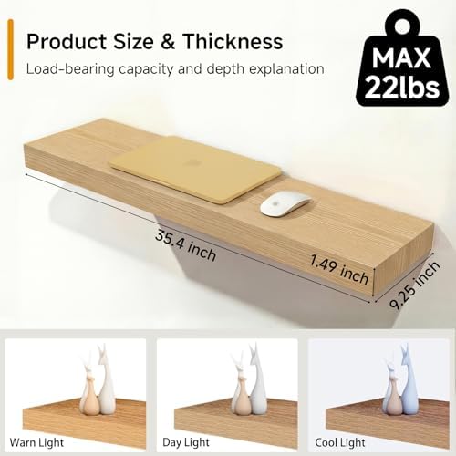 35.43in Oak Floating Shelves Set of 2, Wall Mounted - Image 4
