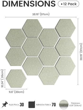 Fluxynara 12-Pack Hexagon Felt Bulletin Board Tiles - Image 2