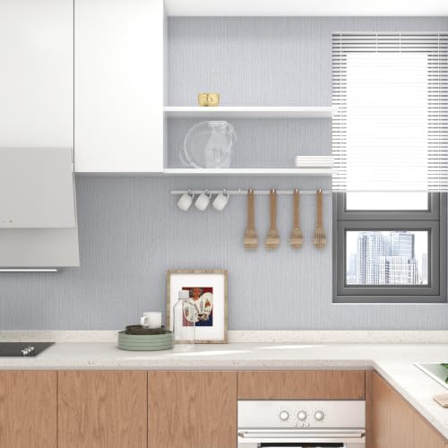 tiltil Textured Peel and Stick Wallpaper Gray Blue Grasscloth 15.7"×393" - Image 6