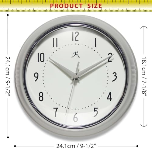 Infinity Instruments Retro Round Metal Wall Clock, Stone Grey - Image 7