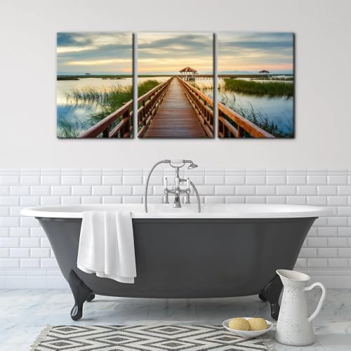 Pacimo Wooden Bridge Wall Art Posters Lotus Lake on Sunset Pictures National - Image 4
