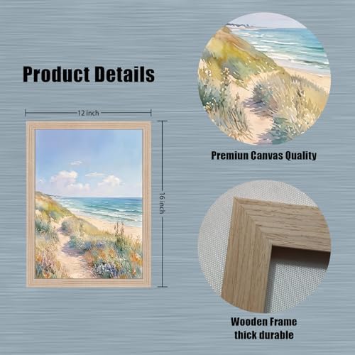 Pink Coastal Landscape Canvas Wall Art 3Pcs Framed Home Decor 12X16 Inch - Image 3