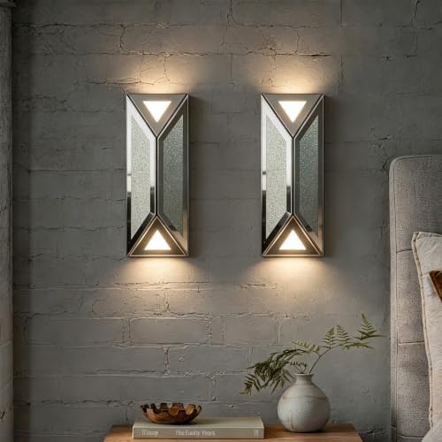 2‑Pack Glam Mirrored LED Wall Sconces, Hardwired Wall Lights - Image 2