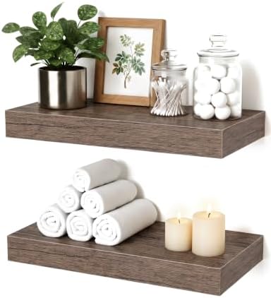 Smoke Gray Floating Shelves for Bathroom, 12 Inch Shelf Set of 2 by Mifurn