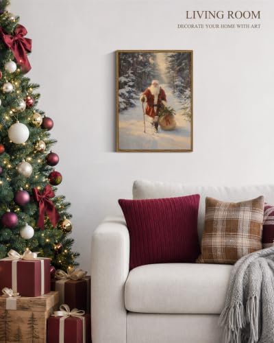 VIYYIEA Framed Winter Christmas Canvas Wall Art, Winter Santa Journey - Image 3