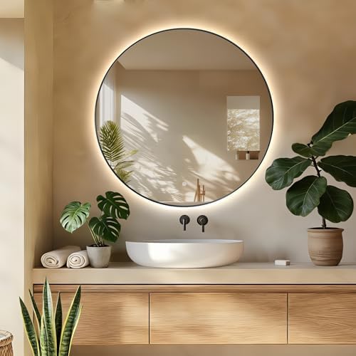 30" Round LED Bathroom Mirror, Wall Mounted Backlit Vanity Mirror by TheiaMo