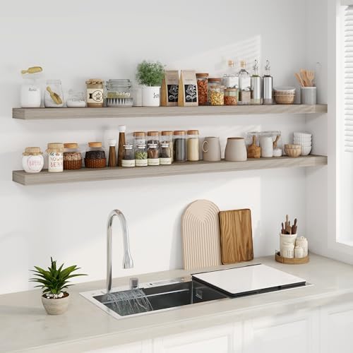 Fun Memories 72 Inch Floating Shelves, Wall Mounted Rustic Wood Floating Shelf - Image 4