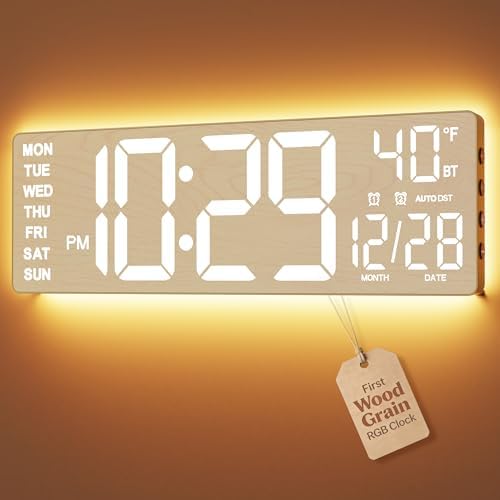 EASYERA 16.5" Large Digital Wall Clock BT Sync, 11 Scenes Mode Beige Clock by EASYERA