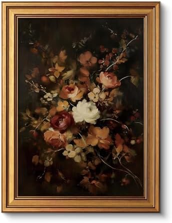 VIYYIEA Gold Framed Moody Dark Floral Wall Art, 16x12 Inch by VIYYIEAART