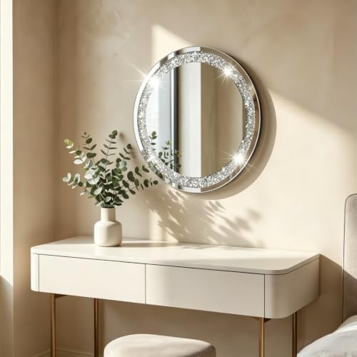 Crystal Crush Diamond Sparkly Round Silver Mirror - Image 3