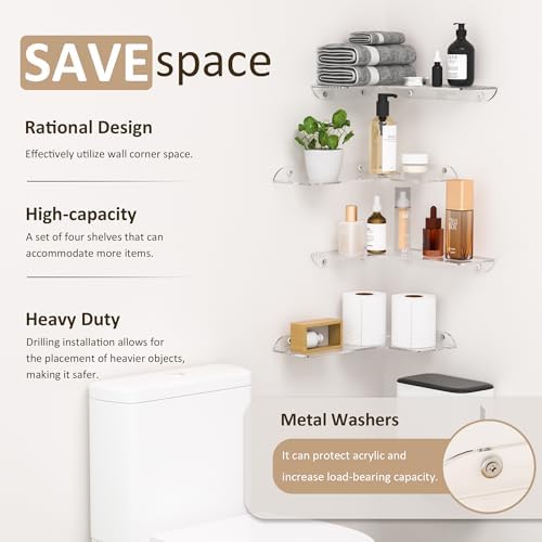 Sezanrpt 8x11.8 Inch Clear Corner Shelf Wall Mount Set of 4, Acrylic Corner - Image 4