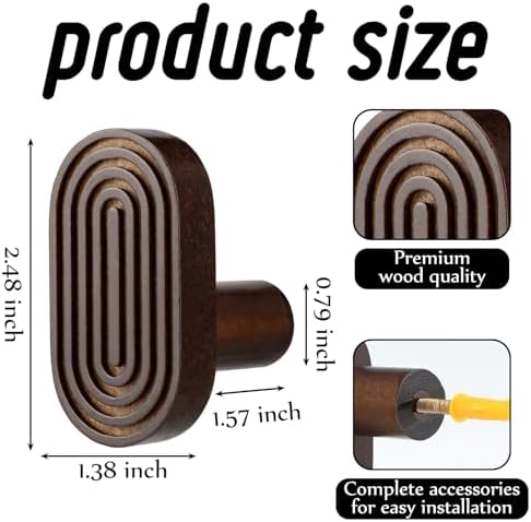 Novabright 4 Pcs Boho Wall Hooks Wooden Coat Hook, Walnut Wood - Image 2
