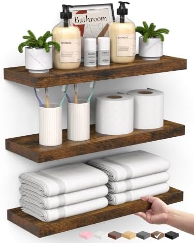 BAYKA Rustic Brown Bathroom Floating Shelves, Wall Mount Shelf by Bayka