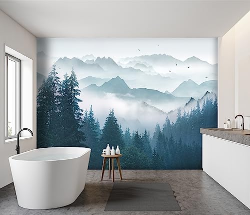 Foggy Forest Pine Scenery Fabric Wallpaper - Image 3
