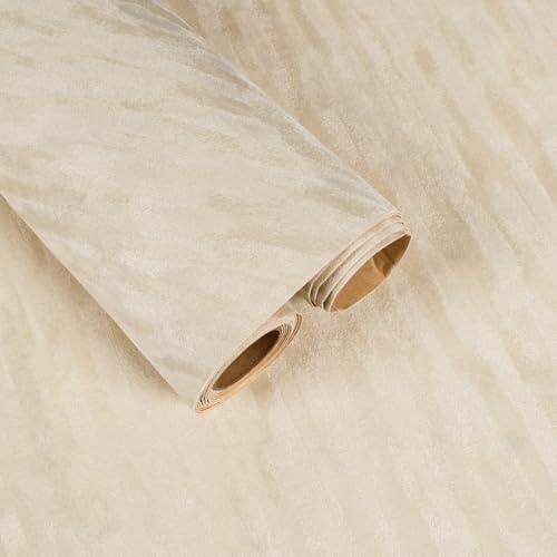 Cream Beige Velvet Wallpaper Peel and Stick 15.7"x472" Self Adhesive Stripped by FANCYEASY