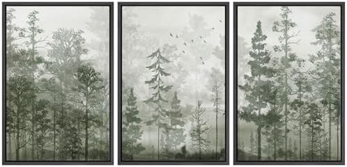MUDECOR Framed Wall Art Print Set Minimalist Forest Mist by MUDECOR