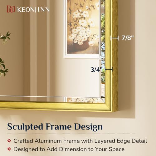 Keonjinn 55" x 30" Gold Bathroom Mirror, Beveled Edge HD Tempered Glass - Image 3