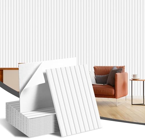 16" x 12" Acoustic Panels 12 Pack, Self-Adhesive 3D Wall Tiles White by laapee