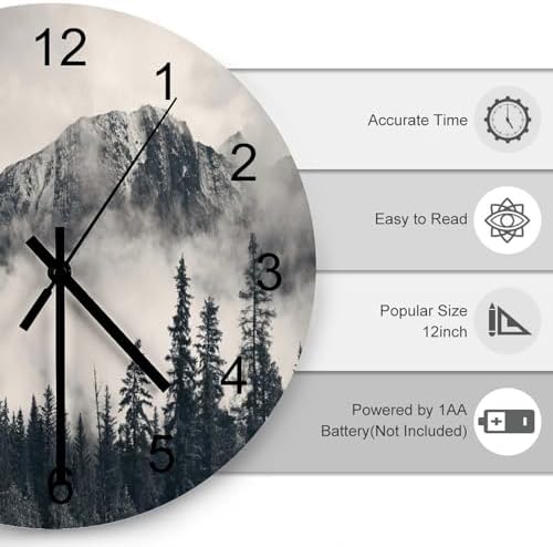 Scenic Nature Wall Clock Silent Non Ticking Battery Operated, Mountain Misty - Image 3