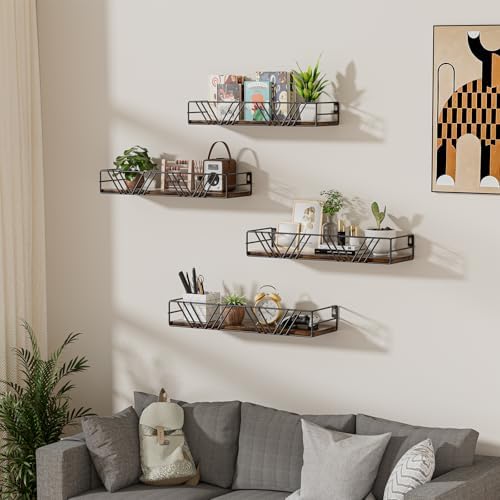 Floating Shelves for Wall, 4 Sets Rustic Shelf - Image 2
